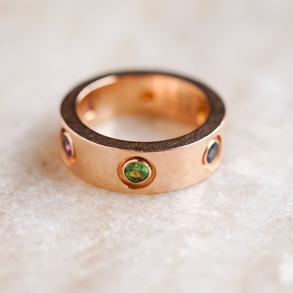 Rare Cartier 18k Rose Gold Colored Gemstones Love Ring Size 46 - B4087800 - Picture 6 of 8